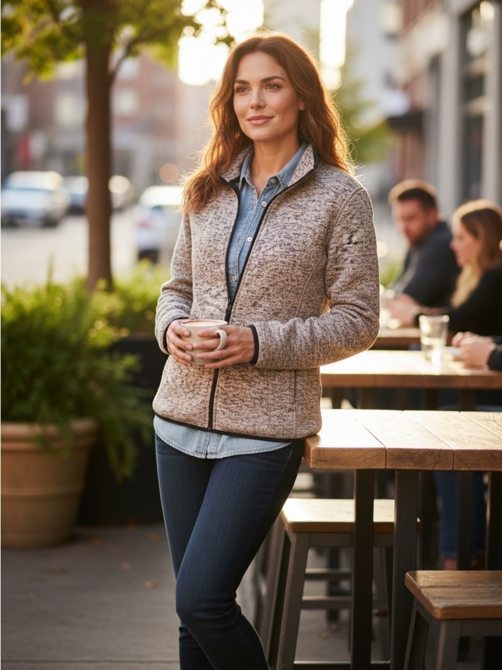 DKNY Sport Blush Pink Marled Fleece Jacket M